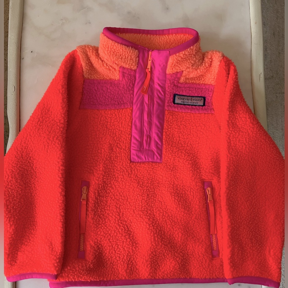 Vineyard Vines Girls Colorblock Sherpa Supershep 2T Orange and pink fleece.